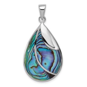 Sterling Silver Rhodium-Plated Polished Abalone Pendant