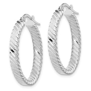 14K White Gold 3.25mm Patterned Hoop Earrings